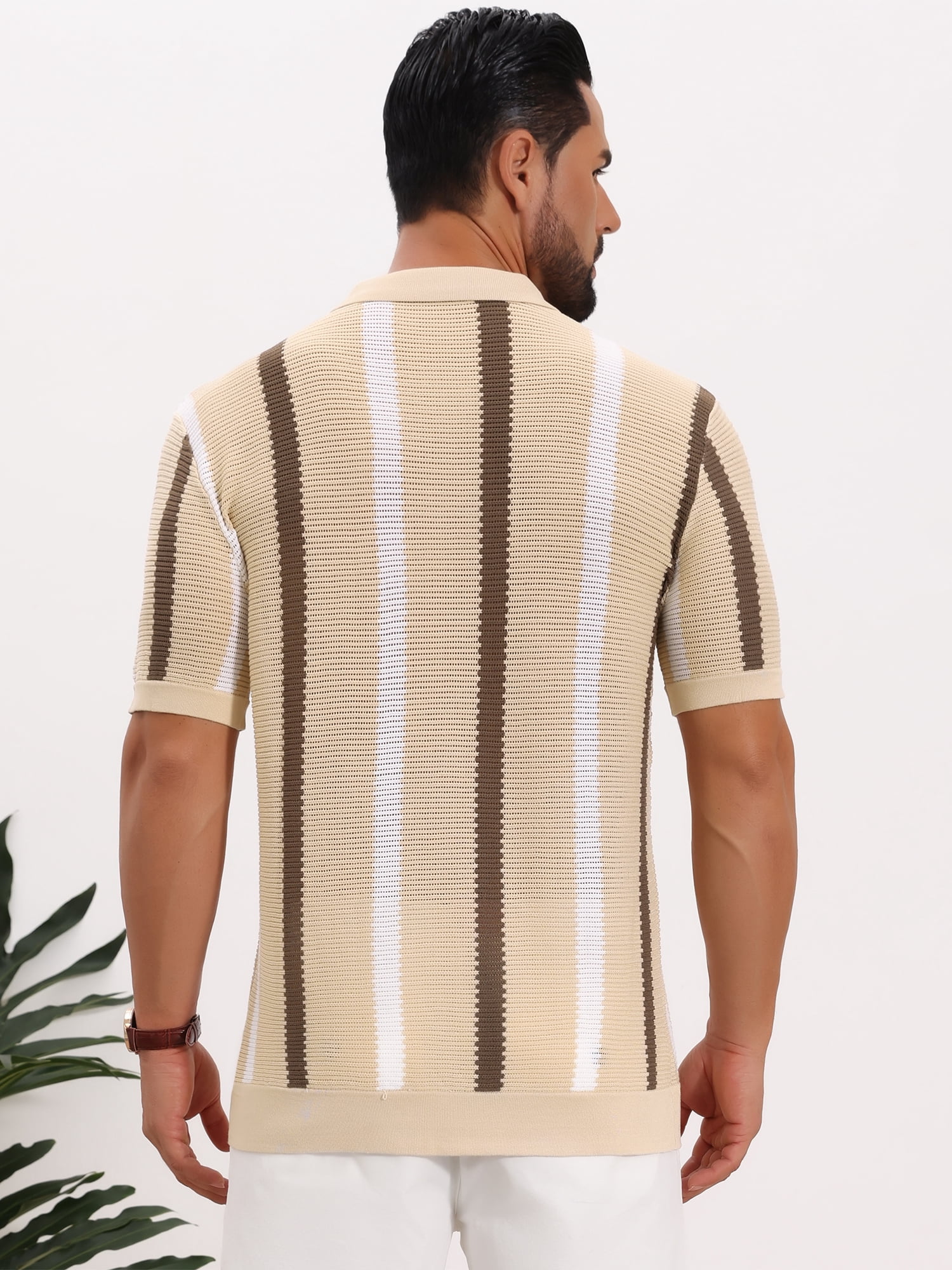 DARING DIVA Men's Hollow Knit Polo Shirt V Neck Short Sleeve Golf Polo Shirts S Khaki
