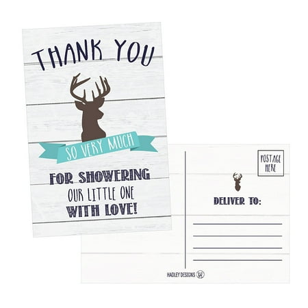 50 4x6 Rustic Deer Baby Shower Thank You Postcards Woodland Animals