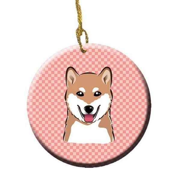 Checkerboard Pink Shiba Inu Ceramic Ornament, 2.81 In.
