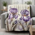 thumbnail image 2 of Purple Iris Blanket Soft Cozy Warm Throw Blanket for Couch, Plush Fuzzy Flannel Fleece Blankets for Sofa, Spring Vintage Butterfly Leaves Flowers Beige Bed Blankets Lightweight Gifts for Men, 50"x60", 2 of 9