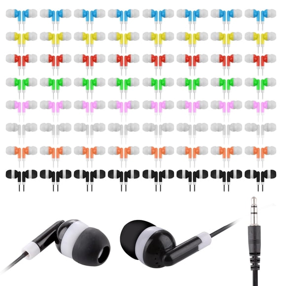 Ladont Paquete de 50 audífonos para niños a granel para aula, audífonos con cable para estudiantes en audífonos para biblioteca escolar, audífonos al por mayor multicolores de 3,5 mm para computadora