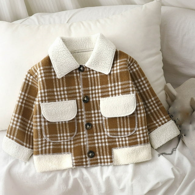 Cowsor Toddler Baby Boys and Girls Plaid Shirts Jacket Long Sleeve Lapel Button Down Top Outwear Clothes