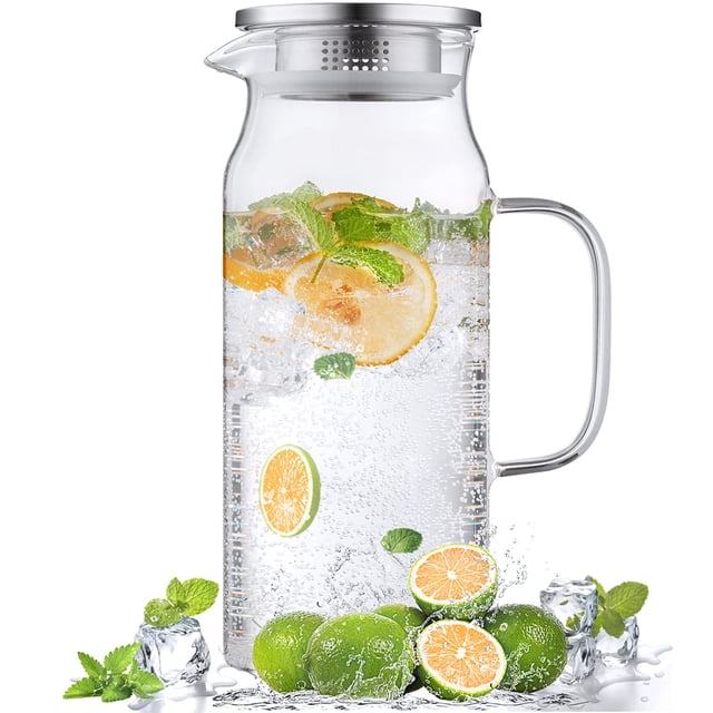 Jarra de vidrio Bivclaz de 2 litros con tapa y pico para nevera fría/caliente