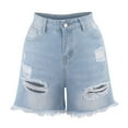 thumbnail image 6 of Durtebeua Women Denim Shorts Stretchy Ladies Fray Casual Denim Shorts blue M, 6 of 6