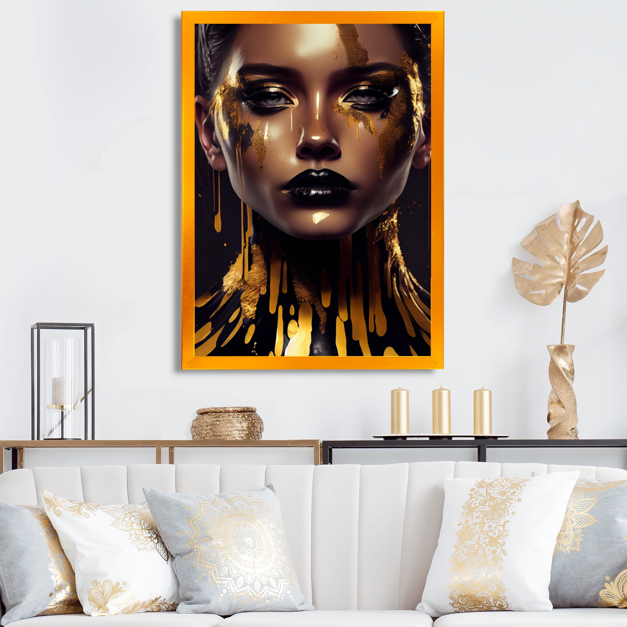 Designart Sensual Liquid Gold Woman II Framed Wall Art