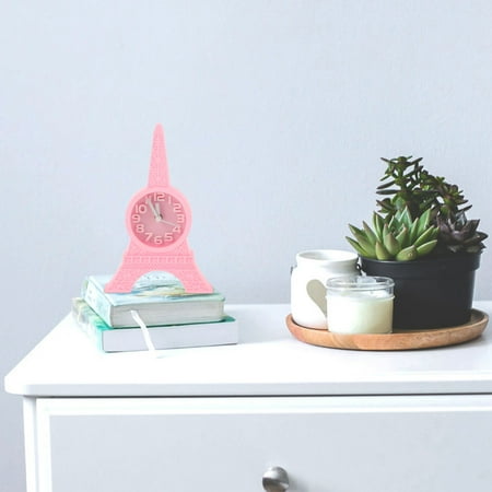 MEIBUTYUP Pink Eiffel Tower Alarm Clock Decorative Tabletop Clock for Bedroom and Office Battery Not Included