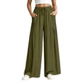 thumbnail image 2 of Palazzo Pants for Women Summer Elastic High Waist Loose Casual Wide Leg Flowy Pants Boho Trousers with Pockets, 2 of 7
