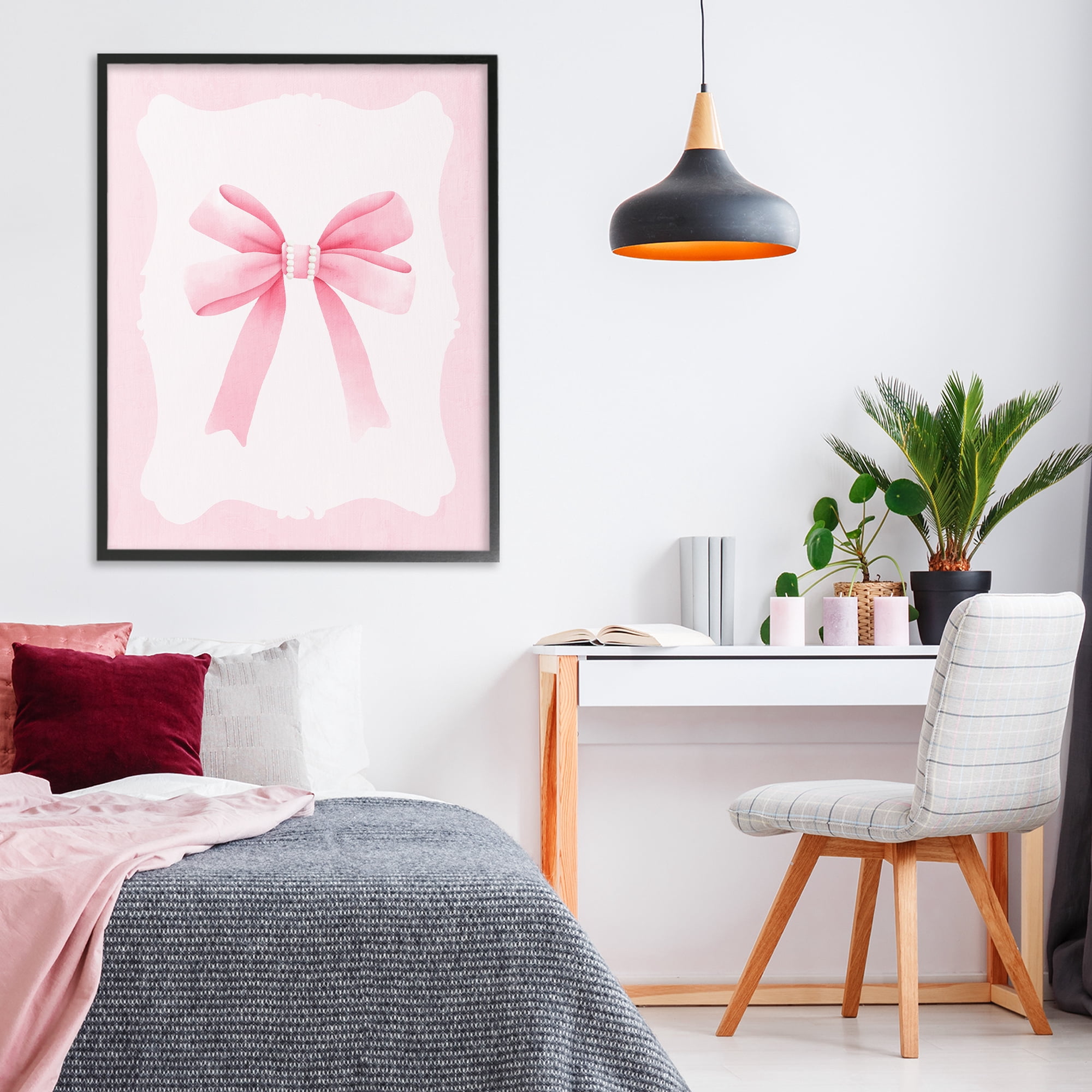 Stupell Industries Feminine Bow with Pearls Black Framed Giclee Art, design by Kim Allen