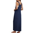 thumbnail image 4 of qolati Overall Dress for Women Loose Pleated Wide Straps Maxi Dress Big Pockets Square Neck A Line Flowy Sundress Casual Jumper Dresses Navy XL, 4 of 8