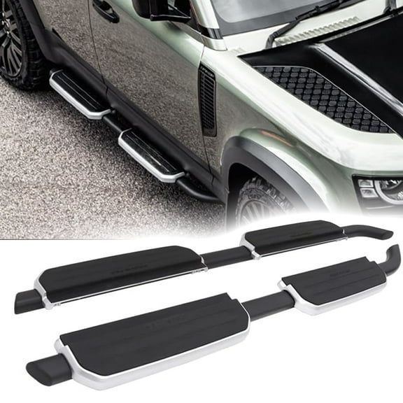 2pcs Side Steps fit for Land Rover Defender 110/130 2020-2024 2025 2026 L663 4door Running Boards Pedal Rail Board (Silver Frame)