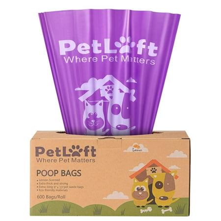 PetLoft Poop Bags for Dogs, 600-Count Lemon-Scented Durable EPI Biodegradable Environment-Friendly Dog Waste Bag, Dog Poop Bag in Tissue Dispensing Format - Purple