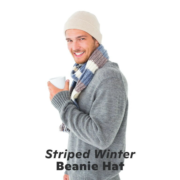 Cuffed Plain Skull Beanie Hat / Cap Winter Unisex Knit Hat Toboggan for Men  & Women, One Size, White