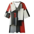 thumbnail image 4 of Beige And Black And Red Squares Womens Dress With Pockets Summer V Neck 3/4 Sleeve Dress Plus Size Loose Dress, 4 of 7