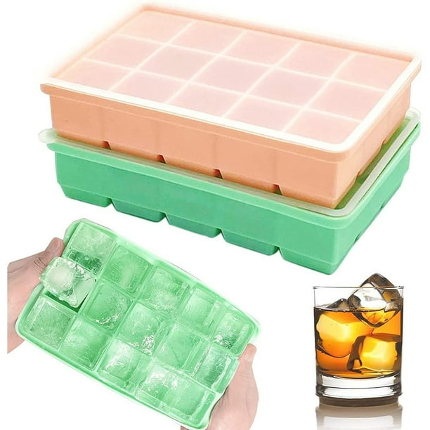 Bandeja para cubitos de hielo de silicona platino, 2 piezas de bandejas para cubitos de hielo de silicona con tapa, sin olor, apilables y aptas para lavavajillas, para cerveza, whisky, cócteles y
