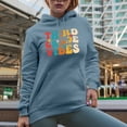 thumbnail image 2 of Third Grade Vibes, Quote for Elementary School Teachers, Groovy Retro Wavy Text Merch Gift, Light Blue Hooded Sweatshirt or Hoodie, 3XL, 2 of 5