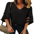 thumbnail image 1 of CHOK Hauts d'Été à Manches Courtes pour Femmes Tunique Décontractée Imprimée Florale Col en V Mignon T-Shirts Fluides Blouse, 1 of 5