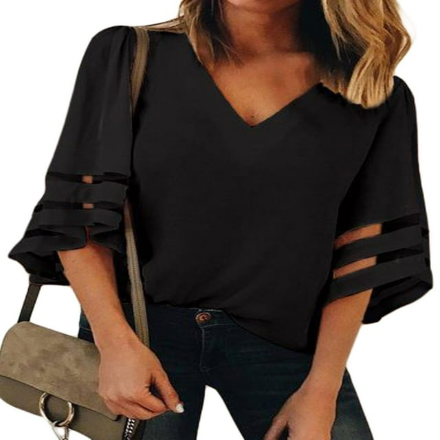 CHOK Hauts d'Été à Manches Courtes pour Femmes Tunique Décontractée Imprimée Florale Col en V Mignon T-Shirts Fluides Blouse