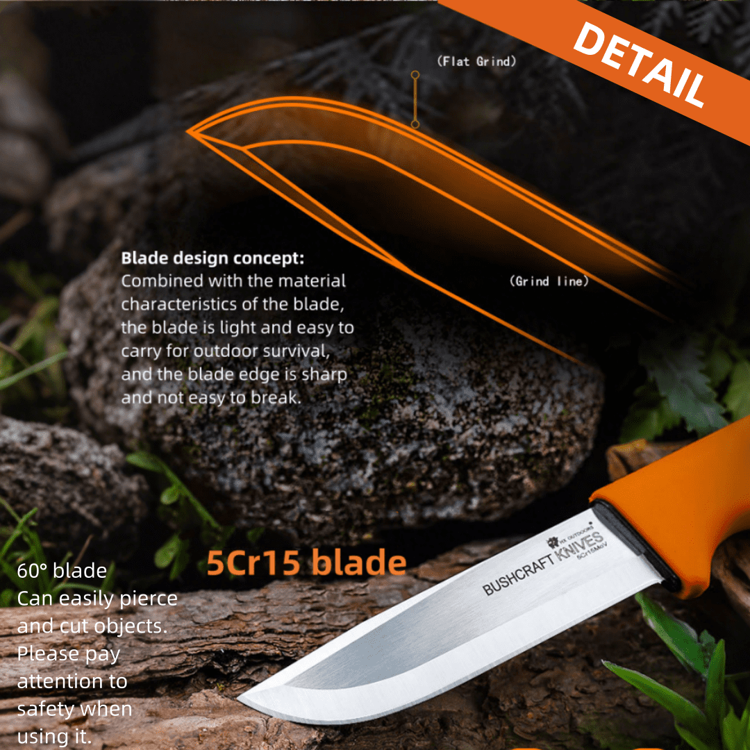 Fixed Blade Knife 3.7" 5Cr15 Steel, Plastic Sheath, PP/TPR Handle. Multi-Use for Camping & Outdoor.
