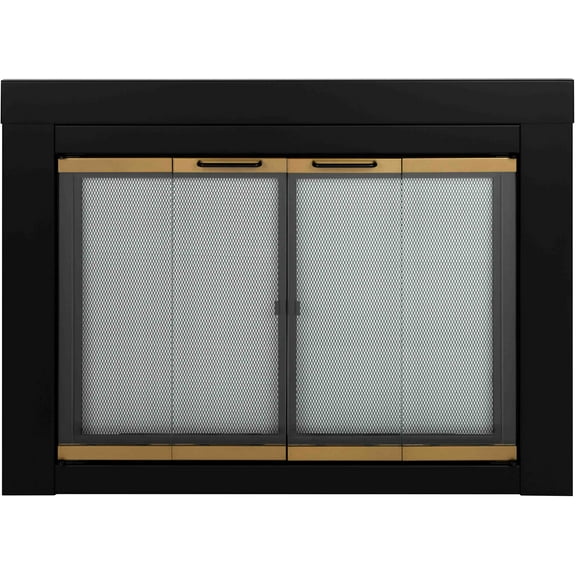 Pleasant Hearth Arrington Black with Gold Trim Fireplace Glass Firescreen Doors- Small
