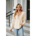 thumbnail image 2 of Anbech Deep V Neck Women Blouse Guipure Lace Shirt Solid Color Splice Trendy Long Sleeve Casual Tops, 2 of 8