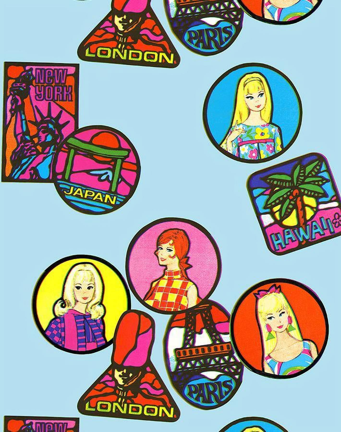 Barbie Travel Patches Removable Vinyl Wallpaper, Baby Blue