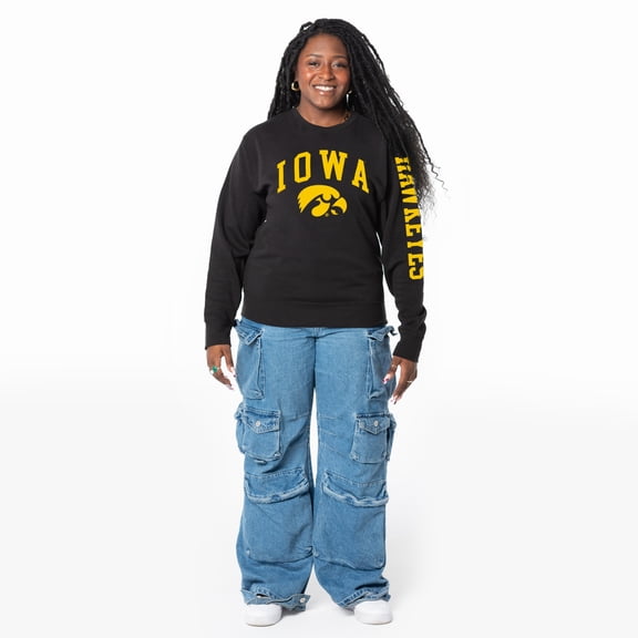 Women's ZooZatz Black Iowa Hawkeyes Lightweight Fleece Pullover Sweatshirt