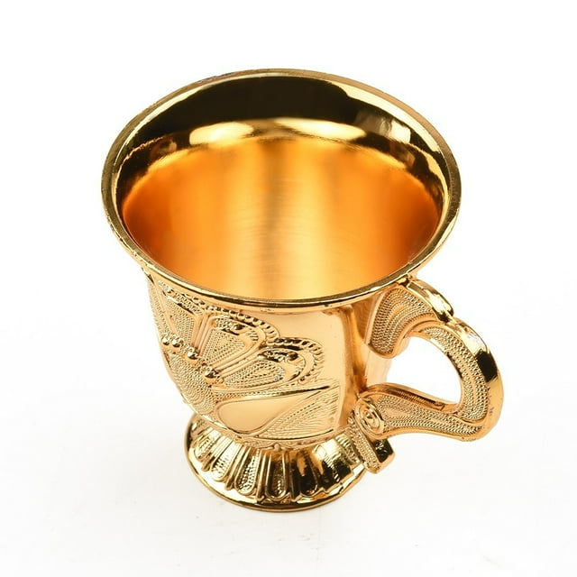 MYG Verres à Vin en Acier Inoxydable Gravés avec Placage Cuivre, Gobelets à Vin 1 oz, 30 ml Verre à Vin Rétro en Métal Vaisselle de Bar (Poignée Or)