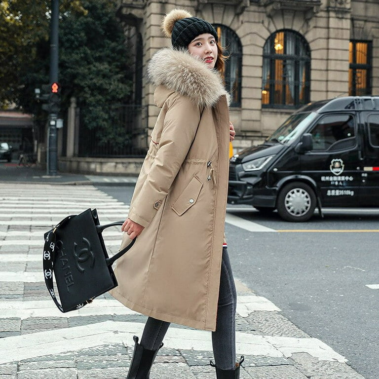 Danceemangoo Winter Jacket Women Fashion Korean Slim Jacket Warm Mid-Length Hooded Coats and Jackets for Women Winter Coat Ladies Zm2207, Adult Unisex