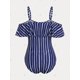 thumbnail image 2 of Tamaño de talla grande Cordón de rayas Fluje traje de baño de una sola pieza Rosegal Mangas largas de talla grande, 2 of 5