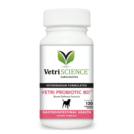 VetriScience Laboratories Vetri Probiotic BD, Bowel Defense and GI Support Supplement for Dogs, Chicken Flavor, 120 Chewable