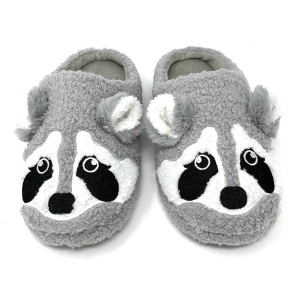 OoohGeez Womens Fuzzy Animal Slip On Slippers, Ra Ra Coon, Funny Non ...