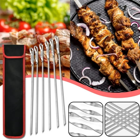 

KEUSN 6PCS Kabob Skewers Flat Metal Stainless Steel BBQ Barbecue Skewer Wide Reusable