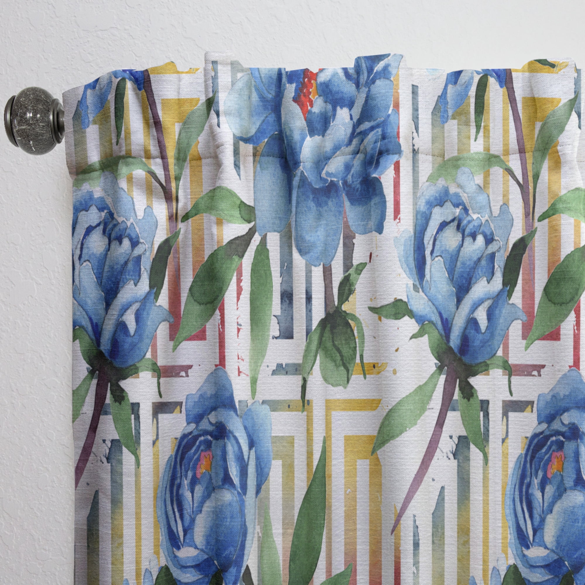 Designart 'Floral Botanical Design Retro I' Mid-Century Modern Curtain Panel