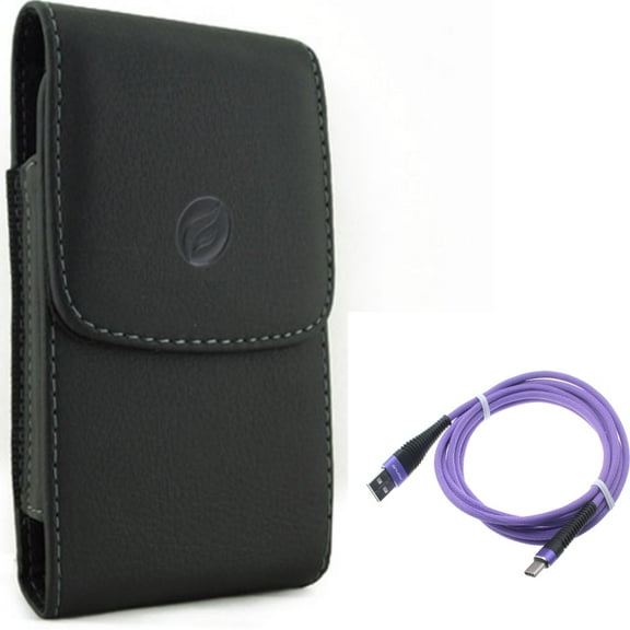 Case Belt Clip   10ft USB Cable for Motorola One 5G Ace Phone - Leather Holster Cover Pouch and Purple Type-C Charger Cord Power Combo for Motorola One 5G Ace (2021)