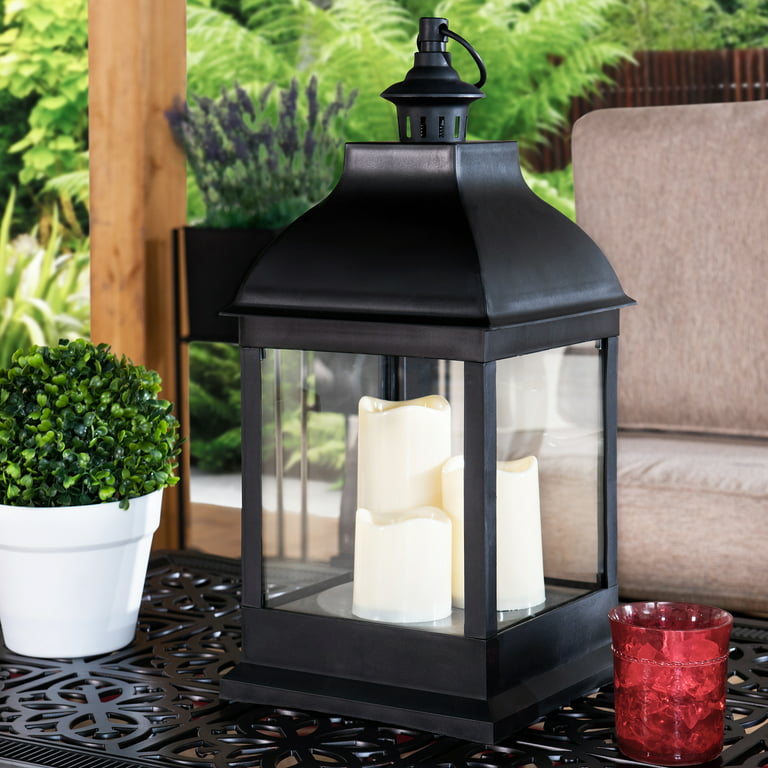 Sunjoy 20 in. Candle Lantern with LED Battery Powered, Waterproof Hanging  Lantern with 3 Flameless Candles