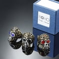 thumbnail image 2 of Mens 18K Gold Plated Stainless Steel Skull Ring European Ghost Head Customizable Inlaid Gemstone Ring for Men Fashion Jewelry Biker Ring, 2 of 6