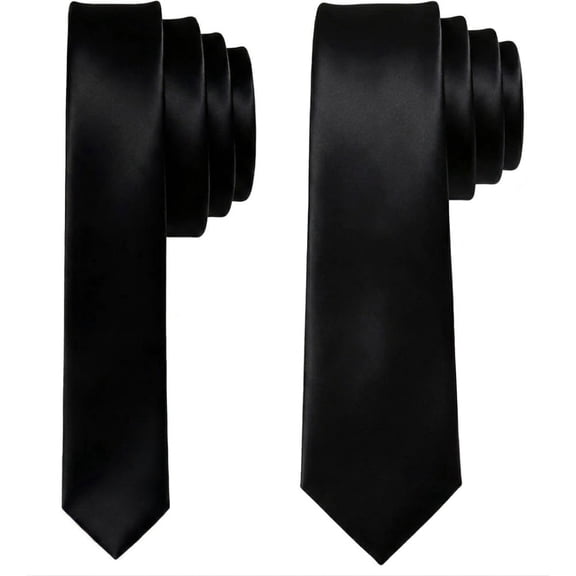 2 Pack Men's Necktie Combo Set – 1 Slim Skinny Tie (5cm) & 1 Standard Wide Tie (8cm), Solid Formal Business & Wedding Accessories