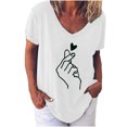 thumbnail image 1 of Pompotops Mode Femmes T-shirt à Manches Courtes Col en V Imprimé Cœur Blouse Décontractée Ample, 1 of 4