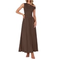 thumbnail image 3 of Women'S Summer Sleeveless Maxi Dress One Shoulder Casual Slim Swing Pleated Formal Dresses with Pockets Brown L, 3 of 9