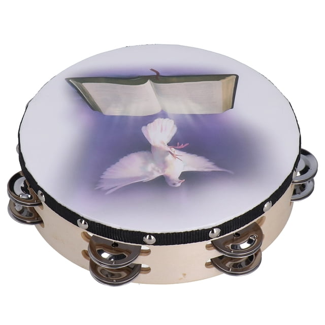 8 Inch Handbell Tambourine Clap Drum Row Jingle Double Layer Percussion InstrumentBible and Pigeon Pattern