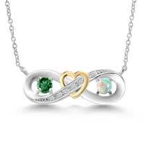 925 Silver and 10K Yellow Gold Two-Tone Green Nano Emerald White Simulated Opal Heart Interlocking Infinity Symbol Lab Grown Diamond Pendant Necklace for Women (0.61 Cttw, with 18 inch Chain)