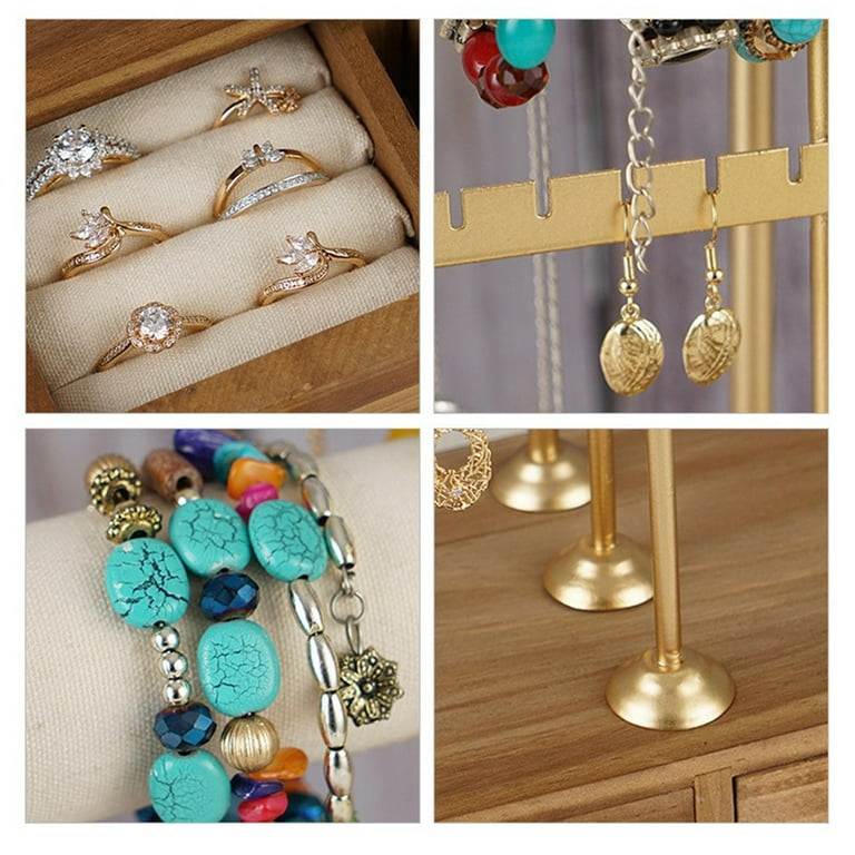 Wooden Bracelet Holder & Box 4-Tier Necklace Earrings Watch Jewelry Display  Hanging Organizer Holder