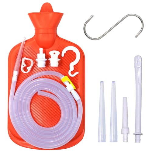 Enema Bag 2L Home Enema Kit with 5ft Long Silicone Hose,Enema Tips,Controlable Water Flow Valve,2 Quart Capacity Hot-Water Bottle for Colon Cleansing Enema