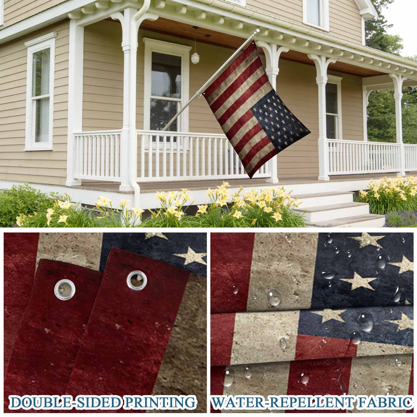 4th of July Flags for Outside 3x5 ft Vintage American Flag Outdoor Flags Double Sided Grommets House Banner Retro USA Flag Patio Yard Flag for Outdoor Party Porch Garden Independence Day Decor