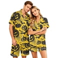 thumbnail image 2 of IYYVV Halloween Matching Pajamas For Couples Casual Pumpkin Silk Satin Sleepwear Short Sleeve Button Down 2 Piece Lounge Set Yellow XL, 2 of 5