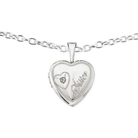 Sterling Silver and Diamond Sister Heart 12mm Heart Locket
