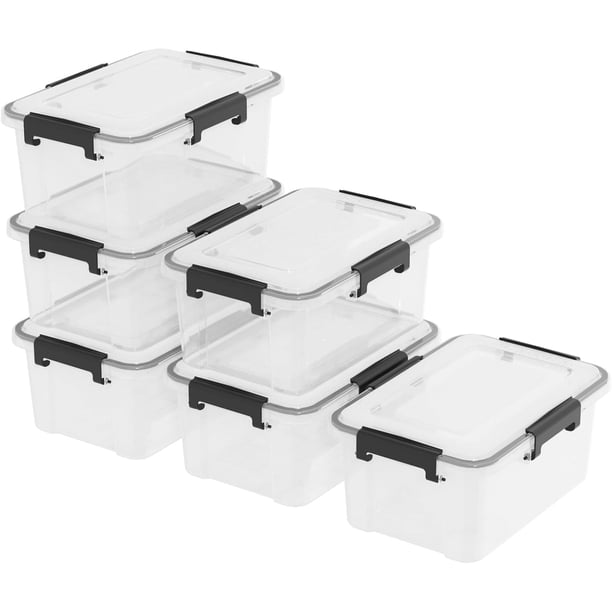 Paquete de 6 cajas de almacenamiento de plástico transparente de 12 cuartos con tapa con cierre para organizar el hogar y la oficina