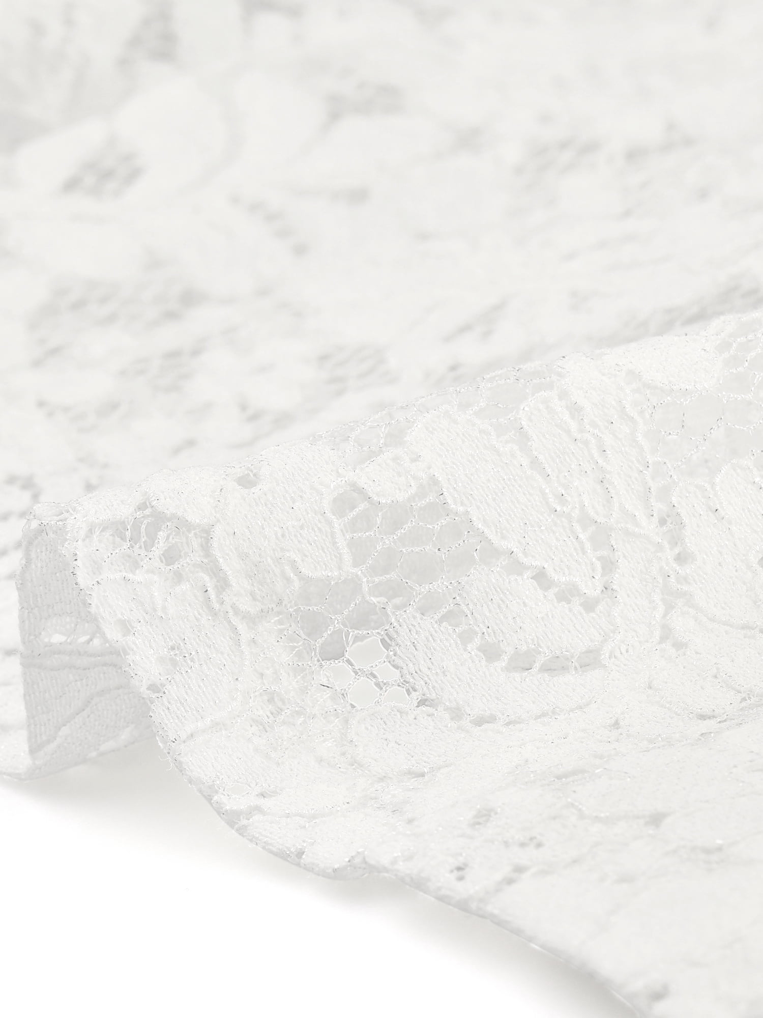 Unique Bargains Floral Lace Shrug for Women's Lapel Collar Short Sleeves Bolero Cardigan S White