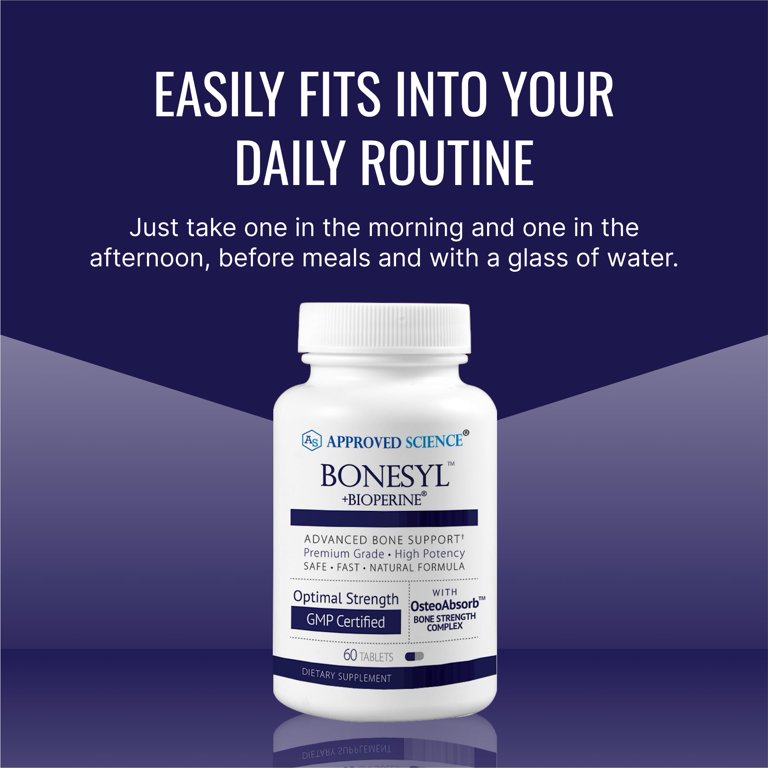 approved science glutathione bioperine Approved Science Bonesyl - Strengthen Bones, Limit Bone Density Loss -  Maintain Overall Bone Health - K2, BioPerine, and Magnesium - 60 Tablets -  Vegan - Made in USA