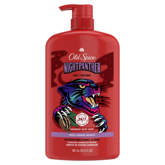 Old Spice Body Wash for Men, NightPanther, Long Lasting Lather, for All Skin Types, 33.4 fl oz